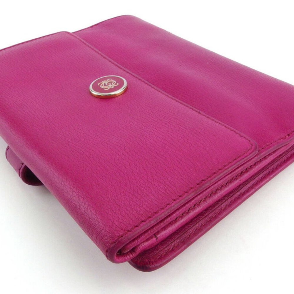 LOEWE W hook purse anagram button pink leather Authentic used - Picture 3 of 9